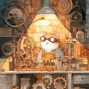 No.0111 steampunk cat PDFpattern full coverage cross stitch Hand embroidery pattern Counted Cross Stitch PDF Download