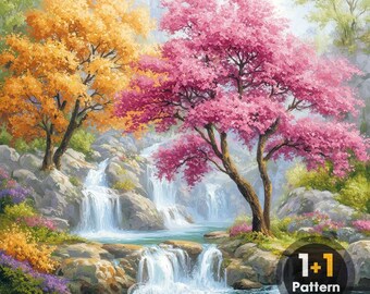 Fall Waterfall PDF kruissteekpatroon volledige dekking (directe download)