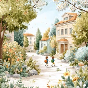 No.0038 Going to school PDFpattern full coverage cross stitch Hand embroidery pattern Counted Cross Stitch PDF Download