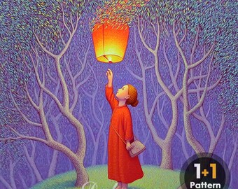 Vietnam Lantern Girl PDF kruissteekpatroon volledige dekking (directe download)