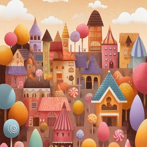 No.0036 candy village PDFpattern full coverage cross stitch Hand embroidery pattern Counted Cross Stitch PDF Download