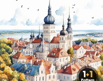 DAL0127 Patrón de punto de cruz en PDF del casco antiguo de Tallin (descarga instantánea)