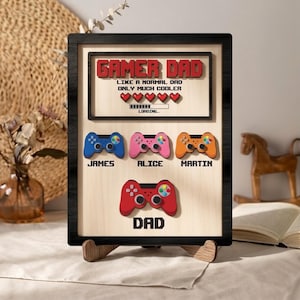 Personalized Gamer Dad Wood Plaque, Custom Kids Name Sign, Gaming Decor Gift, Grandpa Gift