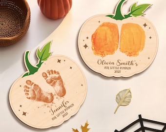 Halloween Footprint or Handprint Art Sign, Bumpkin Patch, My Little Boo Sign, Baby’s First Halloween Footprint Keepsake, Wooden Kid Craft