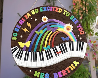 Insegna per porta con insegnante di musica, insegna in legno personalizzata con musica, insegna per educazione musicale, regalo per insegnante di pianoforte, insegna con nome musicale, regalo per insegnante di scuola