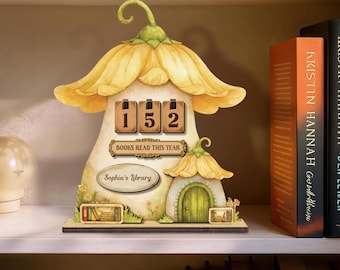 Vintage houten boekentracker – aangepast bibliotheekcadeau, decor boeken dit jaar gelezen