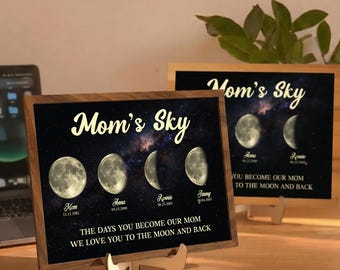 Marco personalizado con fases lunares y nombres de niños, regalo personalizado para mamá, letrero de madera "El día que te convertiste en mi mamá".