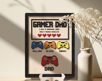 Personalized Dad Wooden Plaque, Custom Kid's Names Gamer Wooden Sign, Gaming Hand Play Wood Sign, Father's Day Gift for Dad, Grandpa's Gifts