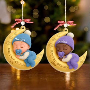 Custom Baby&#39;s First Christmas Ornament, Kids Christmas Gifts, Baby Shower Gift, Newborn Gift, New Parent Gift, 2D flat Ornament