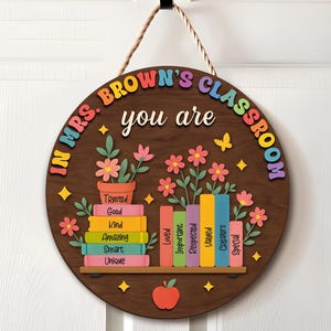 Aangepaste 3D leraar deurhanger, cadeau voor leraar, bloemen leraar naam deurhanger, klasdecor, terug naar school cadeau, welkomstbord leraar
