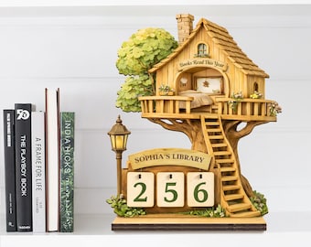 Traqueur de livre en bois vintage - Décoration de bibliothèque personnalisée, livres lus cette année