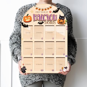 Baby First Year Picture Frame, Halloween Baby Photo Frame, Monthly Milestone Frame, Newborn Memory Keepsake, Baby Shower Gift, Birthday