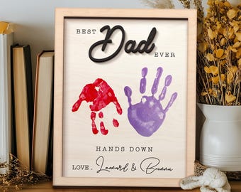 Hands Down Best Dad Ever, Personalized Engraved Wooden Sign, Celebrate Dad with Handprints and Custom Message, Fathers Day Gift,Gift For Dad