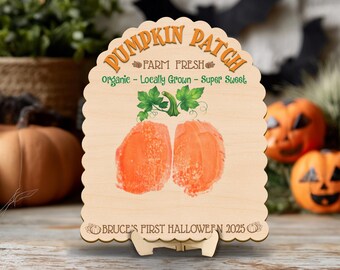 Halloween Footprint or Handprint Art Sign, Bumpkin Patch, My Little Boo Sign, Baby’s First Halloween Footprint Keepsake, Wooden Kid Craft