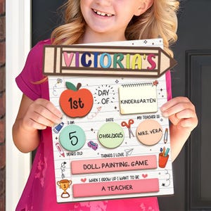 Letrero de primer día de clases, letrero escolar personalizado, letrero de regreso a clases, letrero de primer día de jardín de infantes, letrero de primer y último día de clases para niños.