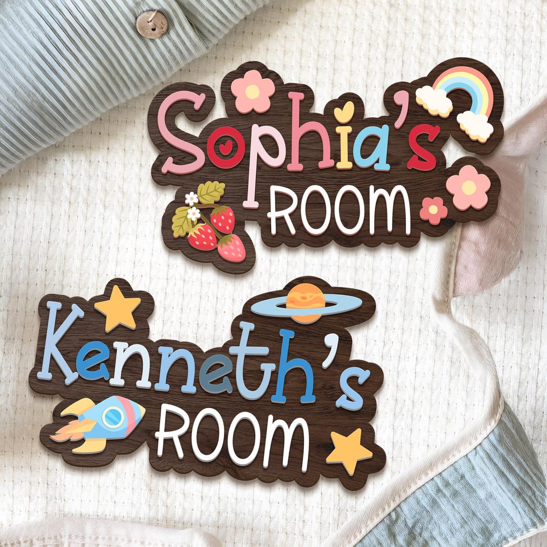 Custom Kids Room Door Sign – Personalized Wooden Name Sign for Nursery ...