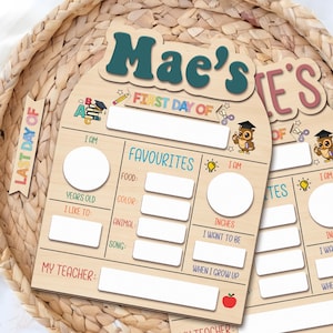 Letrero personalizado para el primer día de clases, letrero para el último día de clases, letrero con nombre personalizado, letrero de borrado en seco para el regreso a clases en preescolar, tablero para el primer día de clases