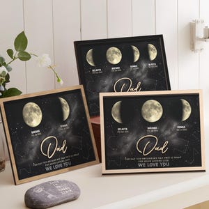 Moons Phase Frame with Kids Names Wooden Sign, Custom Moons Phase Print Frame, Father’s Day Gift, Gift for Dad, The Day You Were Born Gift