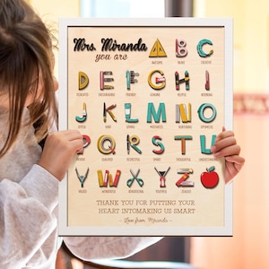 Personalized Teacher ABC Sign, Personalized Teacher Appreciation Sign, Preschool Teacher, Kindergarten Teacher Gift, End of School Year