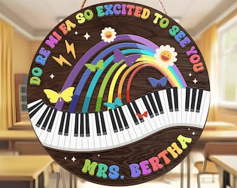Insegna per porta con insegnante di musica, insegna in legno personalizzata con musica, insegna per educazione musicale, regalo per insegnante di pianoforte, insegna con nome musicale, regalo per insegnante di scuola