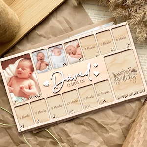 Marco de fotos del primer año del bebé, marco de fotos personalizado para bebé, collage de fotos, marco de fotos personalizado, hito mensual, regalos para el primer bebé