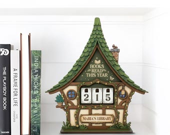 Vintage houten boekentracker – aangepast bibliotheekcadeau, decor boeken dit jaar gelezen