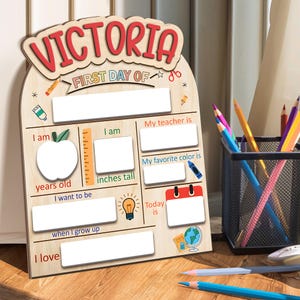 Letrero personalizado para el primer día de clases, letrero para el último día de clases, letrero con nombre personalizado, letrero de borrado en seco para el regreso a clases en preescolar, tablero para el primer día de clases