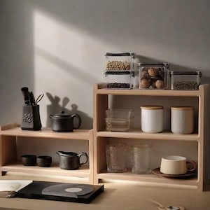 Desktop Coffee & Tea Cup Organiser,Solid Wood Shelf,Small Lattice Kitchen Shelf,Coffee Bar,Functional Storage Shelf,Gifts,desk organizer