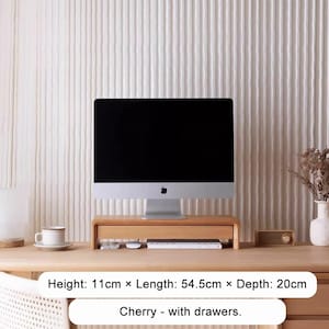 Wooden Monitor Stand Riser,Cherry/Walnut Wood Computer Stand with/without Drawer,Desk Organizer & Screen Lift for Home Office,monitor stand