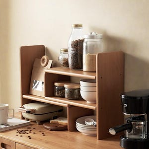 Desktop Coffee &Tea Cup Organiser,Extendable Solid Wood Shelf,Lattice Kitchen Shelf,Coffee Bar,Functional Storage Shelf,Gifts,desk organizer