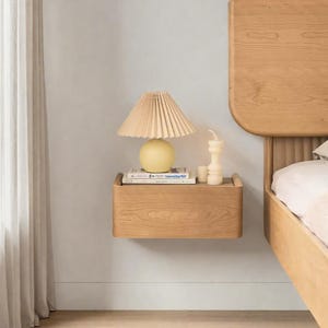 Floating Nightstand | Rechargeable Wood Nightstand | Floating Nightstand with Drawer for Bedroom Handmade Floating Table Gift for Home