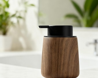 Walnut Grain Resin Lotion Pump Dispenser, Wood Texture Soap Bottle