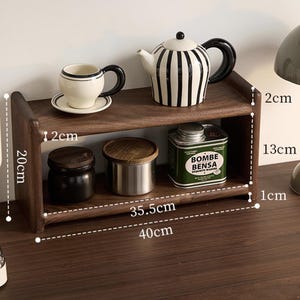Solid Wood Desk Organizer, Walnut Cherry Coffee Bar Shelf, Office Countertop Storage