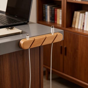 Premium Wooden Cable Organizer for Desk:Walnut/Cherry Cord Organizer.Wire Management Stand for Desk Organization.Multiple Slots Cable Holder