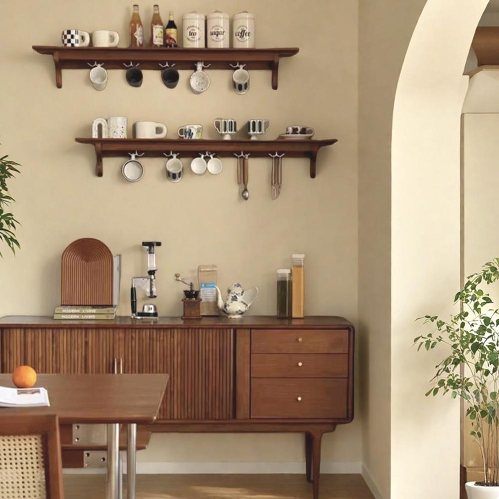 Handmade Cherry Wood Floating Shelf With Hooks: Kitchen & Bathroom