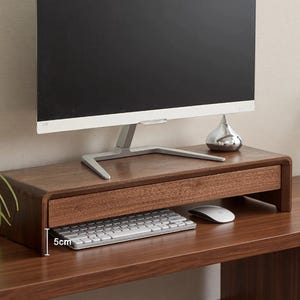 Walnut Wood Monitor Stand Riser with Drawer, Computer Screen Riser for Desk,Laptop/PC Monitor Stand with Storage,Ergonomic Desktop Organizer