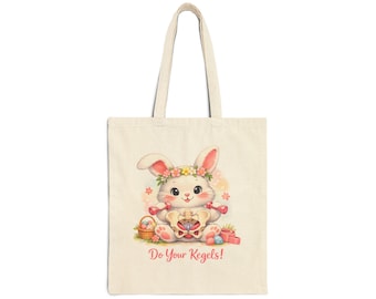 Floral Easter Bunny Tote Bag | Cute Bunny Illustration, Spring Picnic Shopper