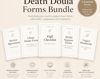 Death Doula Forms Bundle | End of Life Doula Templates | Service Agreement, Client Intake, Vigil Checklist, MAID Support & Legacy Workbook