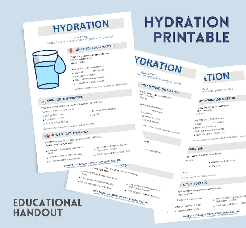 Hydration Quick Facts Poster | Dehydration Education Printable ...