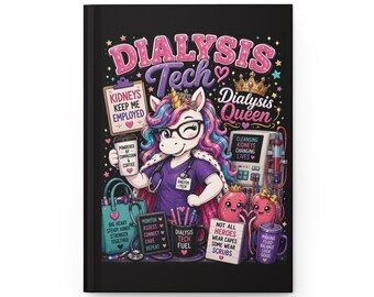 Cuaderno de tapa dura para técnico de diálisis Unicornio / Cuaderno para enfermera de nefrología, reina de la diálisis