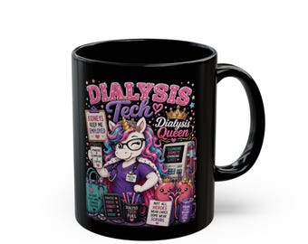 Taza de cerámica negra para técnico de diálisis / Enfermera de riñón