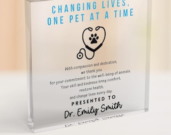 Veterinarian Appreciation Plaque, Vet Tech Thank You Gift, Pet Doctor Recognition Award, Animal Lover Gift Idea, Vet Clinic Decor