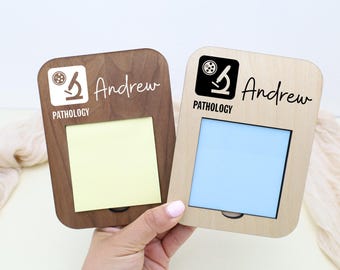 Personalized Pathology Sticky Note Holder, Microscope Science Accessory, Laboratory Supplies, Medical Office Decor, pathologist gift