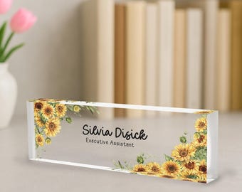 Personalized Desk Name Plate, Sunflower Office Decor, Executive Assistant Gift, Administrative Professional Plaque,Gift for Employee