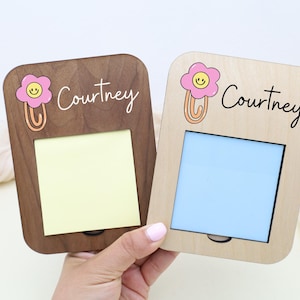 Custom Sticky Note Holder, Personalized Teacher Desk Accessory, Custom Name Office Decor, Gift for Coworker, Wood Desk Organizer