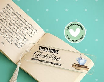 Marcapáginas del Club de Lectura para Mamás Cansadas, Regalo para Amantes del Café, Accesorio de Lectura, Regalo para el Día de la Madre, Merchandising de Libros, Regalo para Miembros del Club de Lectura