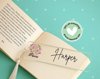 Personalized Acrylic Bookmark, Custom Name Bookmark, Pisces Zodiac Bookmark, Astrologer Gift, Book Lover Accessory, Reader Present