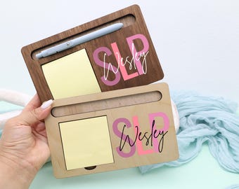 Personalized SLP Desk Organizer, Speech Language Pathologist Gift, Custom SLP Sticky Note Holder, Therapist Appreciation Gift