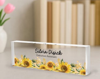 Executive Assistant Desk Plaque, Sunflower Office Decor, Personalized Name Plate, Boss Lady Gift, Administrative Professional