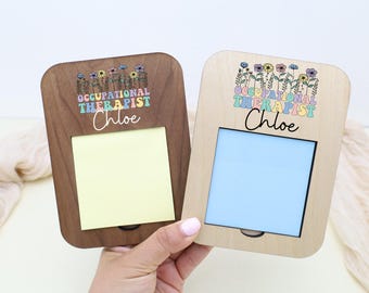 Occupational Therapist Gift, OT Appreciation Present, Personalized Desk Accessory, Wooden Sticky Note Holder, Therapy Office Decor
